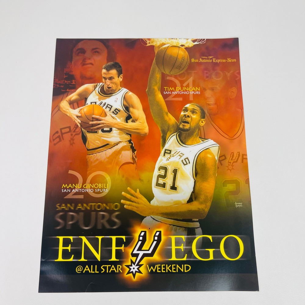 San Antonio Spurs Poster Tim Duncan Manu Ginobili En Fuego NBA Basketball Print